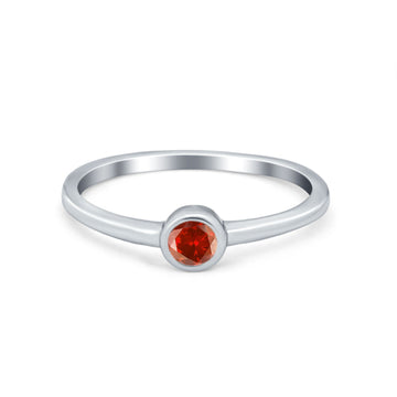Petite Dainty Wedding Ring Bezel Simulated Garnet CZ 925 Sterling Silver